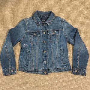 GAP Kids Denim Jean Jacket Girls Size M Studded Sparkle Blue Button Front